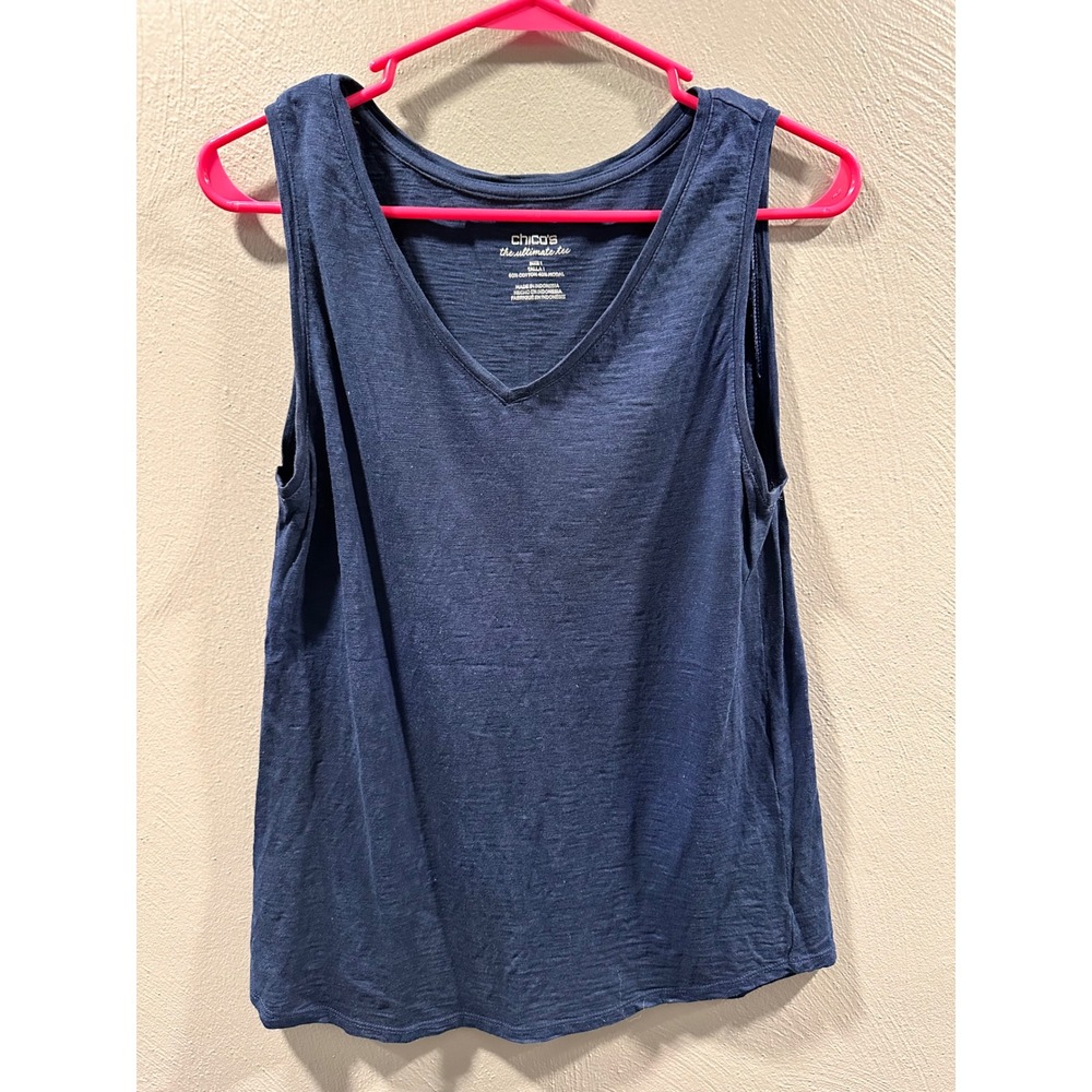 Chicos The Ultimate Tee Navy Blue V-Neck Slub Knit Tank Top Womens Size 1 M